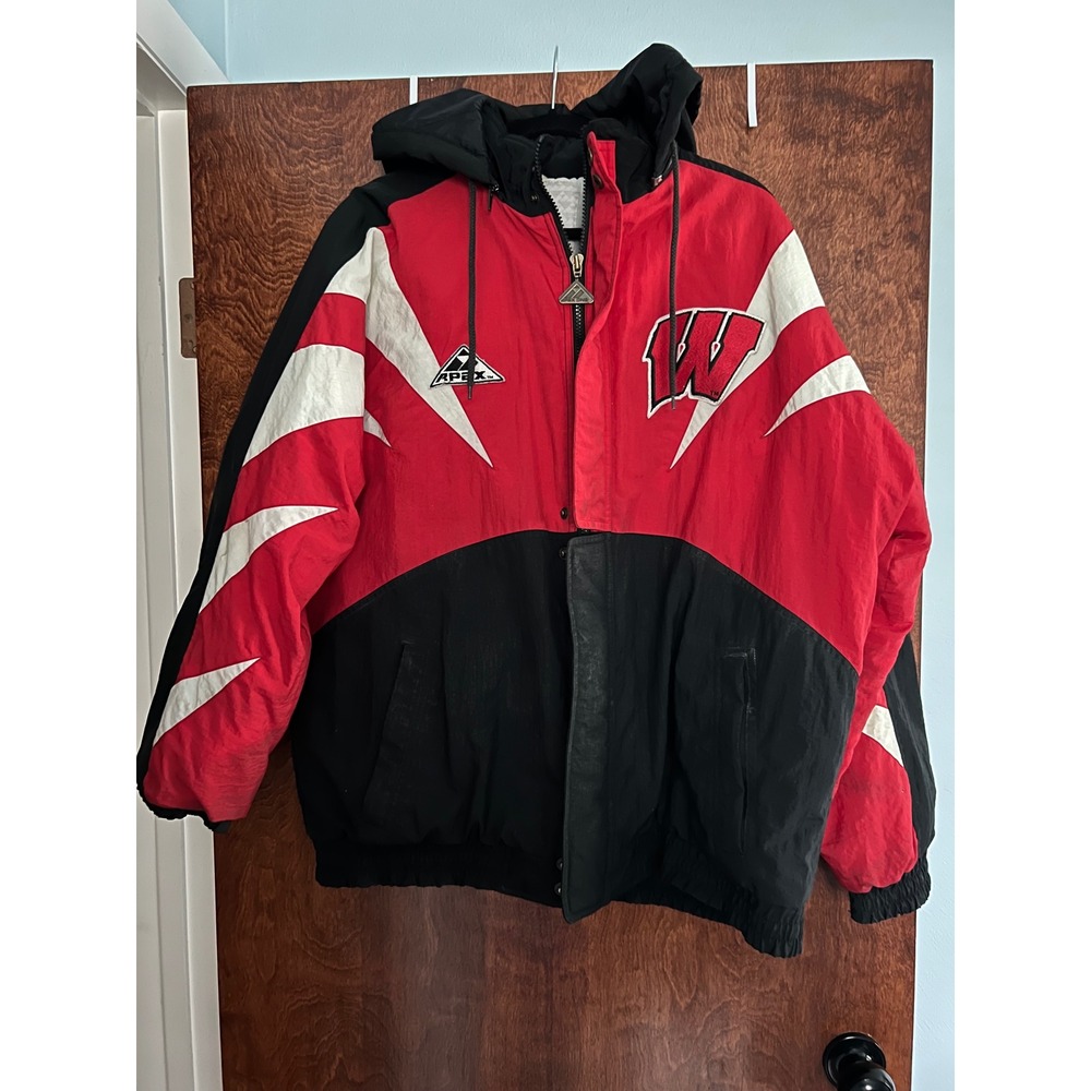 Vintage 90s Apex One Wisconsin Badgers Jacket Mens Large Red Puffer Hooded